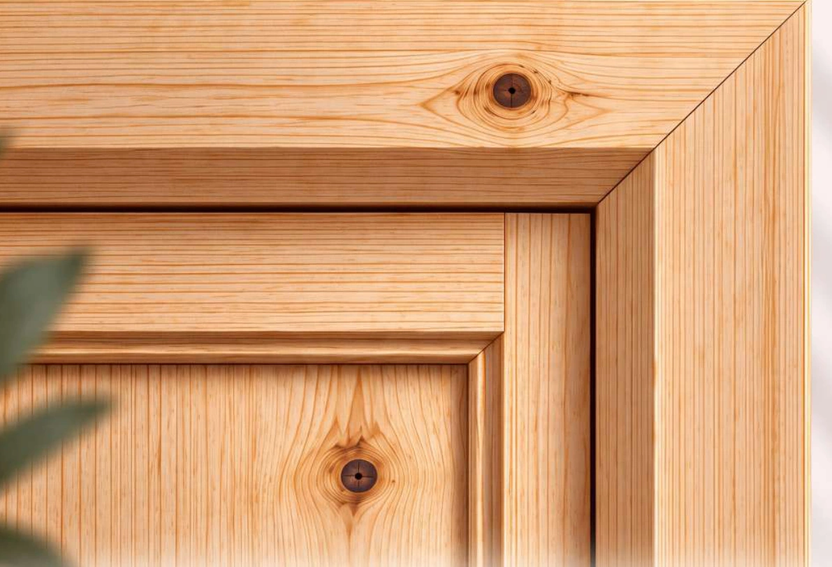 Pine door and mitred architrave showing natural grain